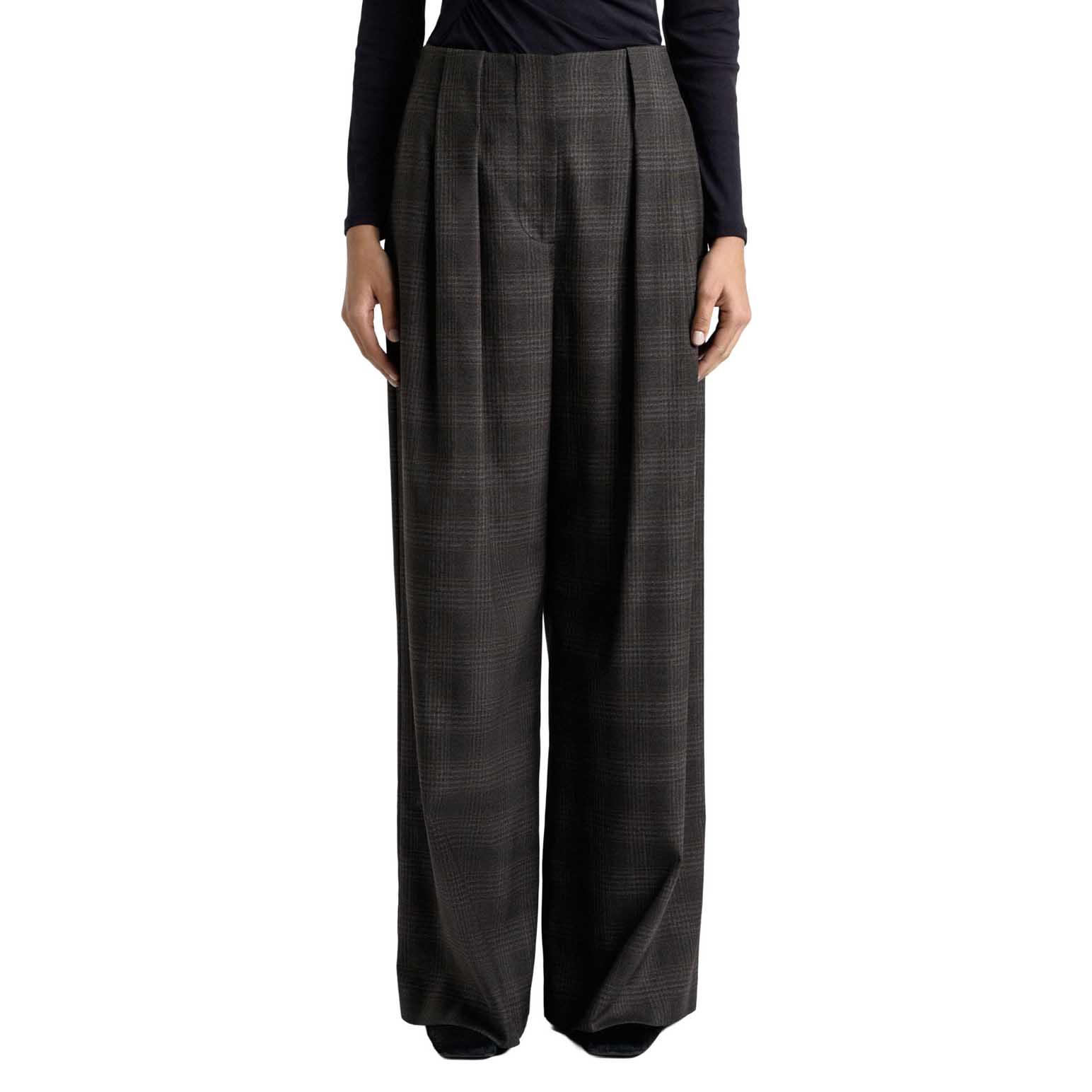 Cue Brushed Prince of Wales Tweed Wide Leg Pant